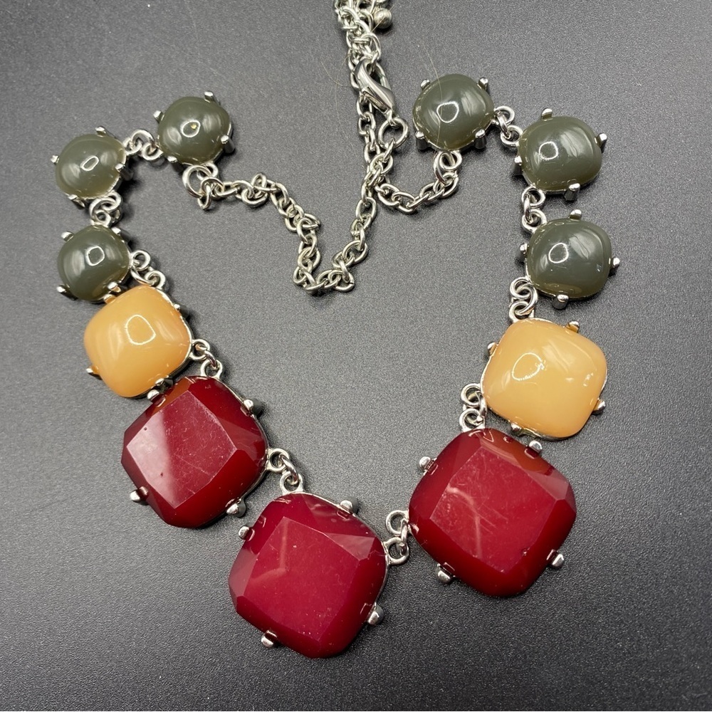 Burgundy Green Yellow Cabochon Statement Necklace